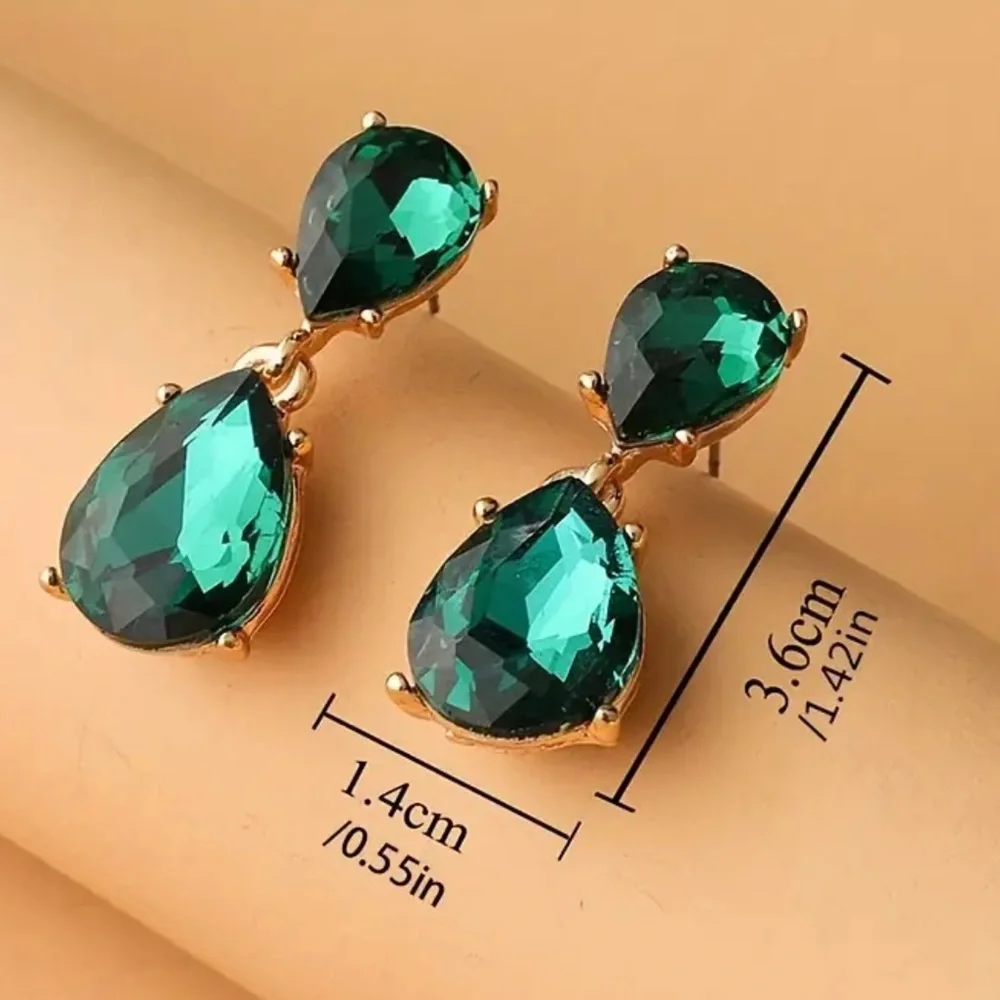NEW Retro Style Teardrop Large Aquamarine Gold 18k Dangle Evening Drop Earrings